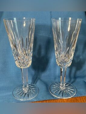 Waterford Crystal Lismore Champagne Flutes. Set of 2 w/Original Presentation Box